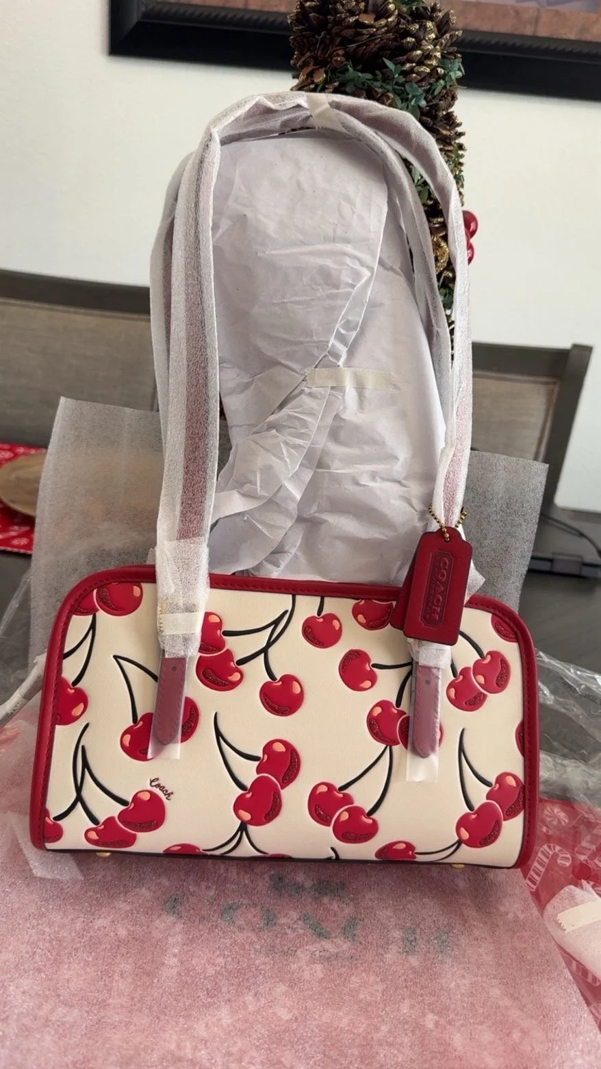 Retail Coach Swing Zip Shoulder Bag with Cherry Print