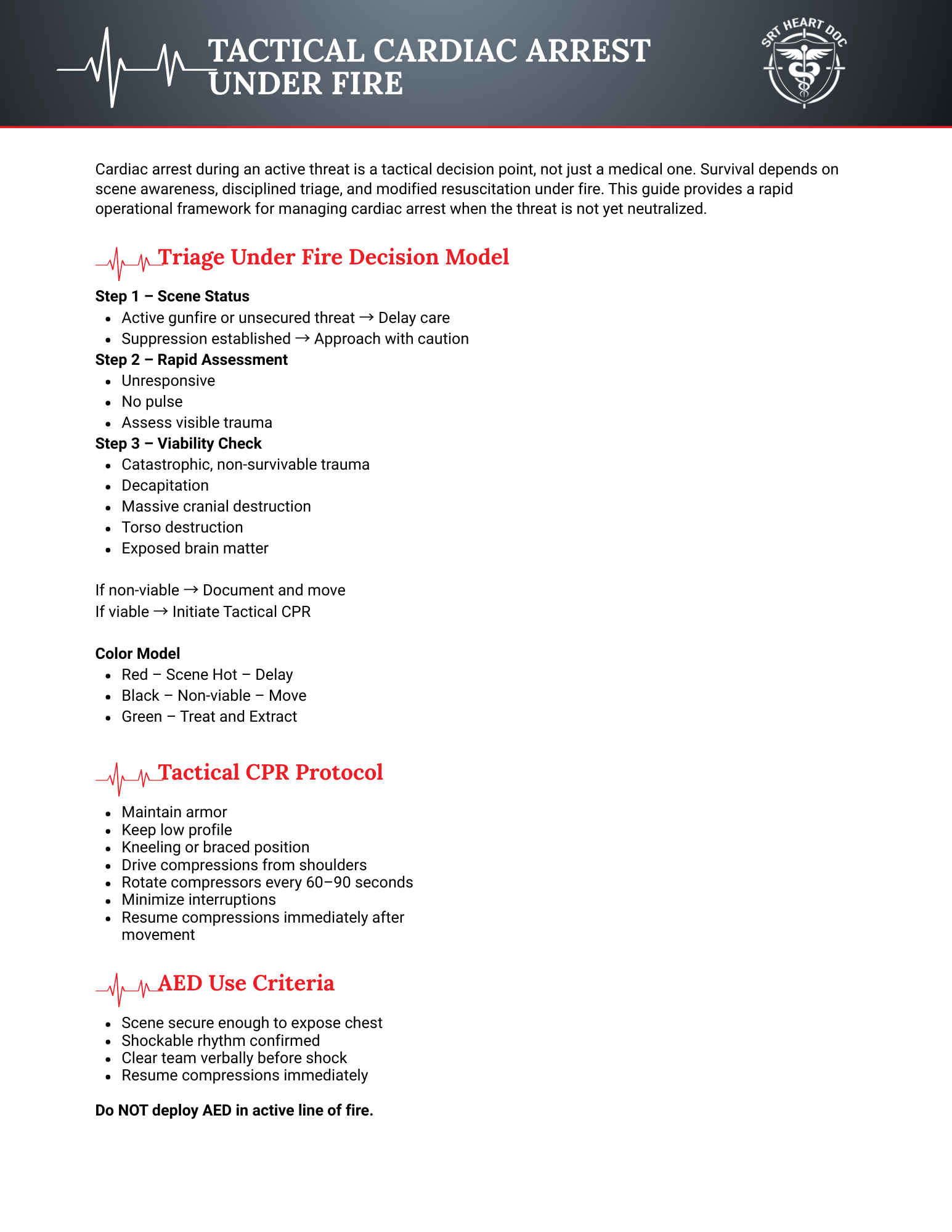 Tactical Cardiac Arrest Under Fire Pocket Guide