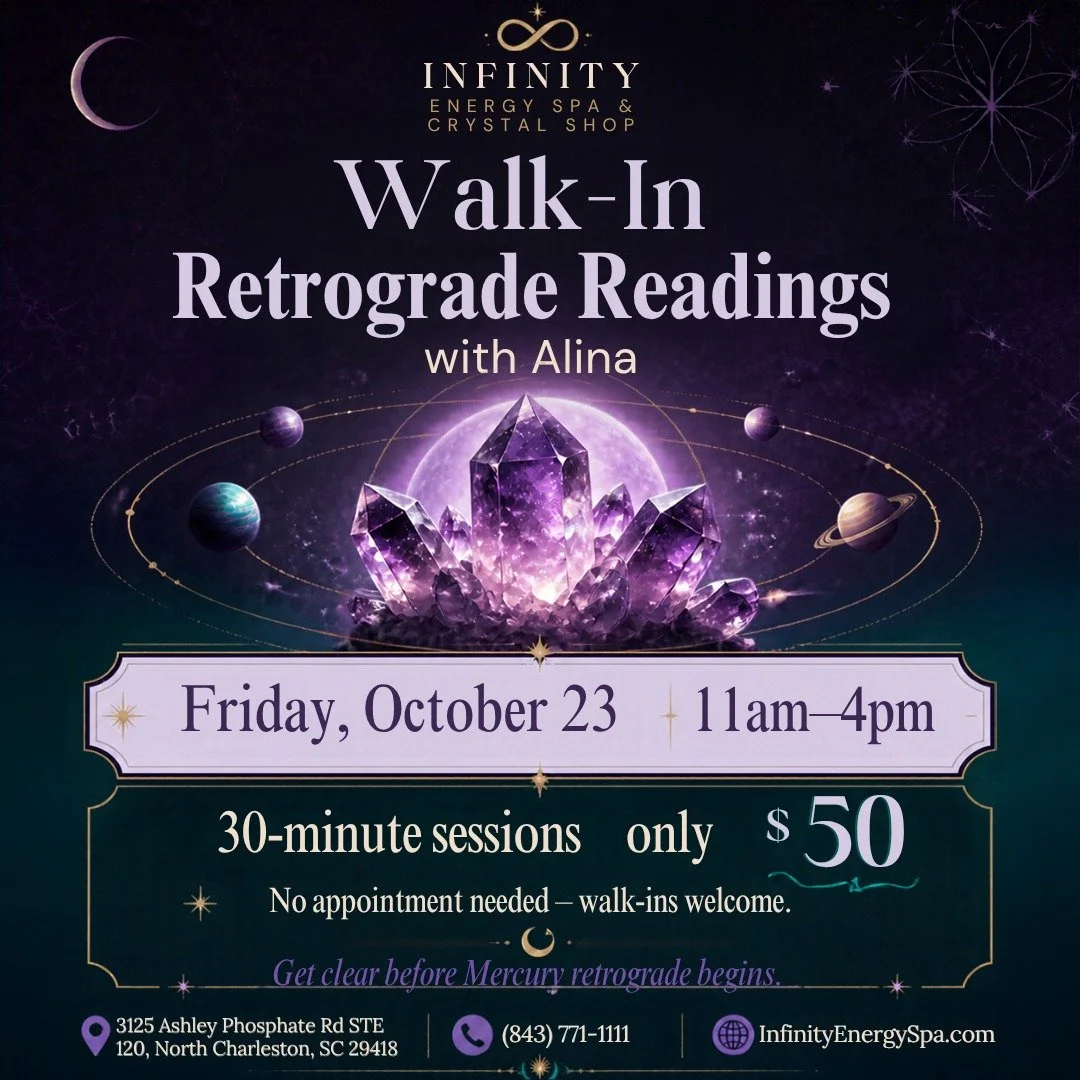 Mercury retrograde starts tomorrow and runs through Friday the 13th (of November). Are you feeling it?? Come get some guidance today! Alina will be here until 4pm.