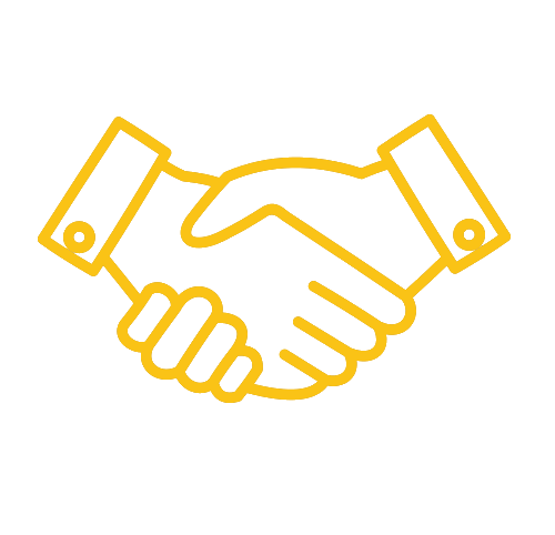 Icon of a yellow handshake, symbolizing agreement or cooperation.