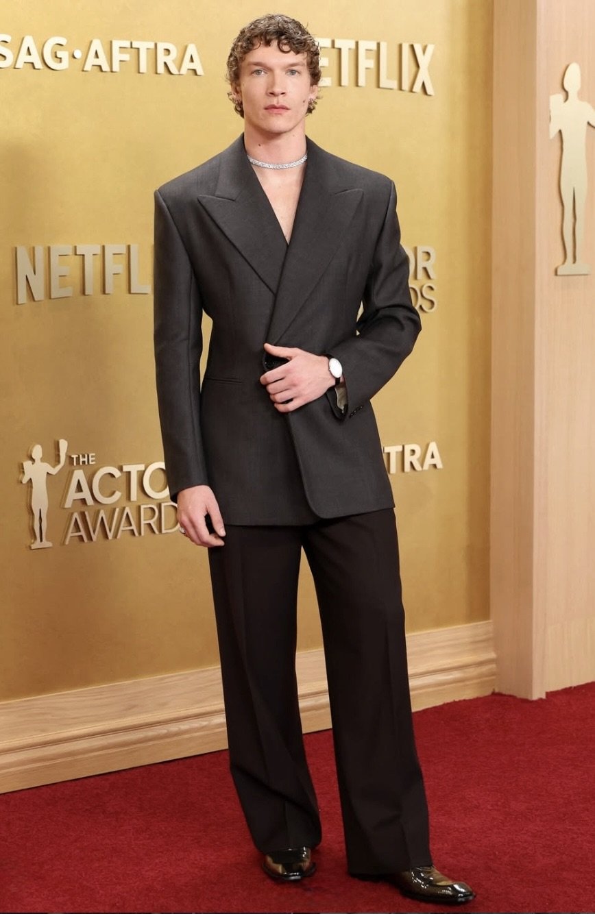 Connor Storrie wears Saint Laurent for the 2026 Actor Awards; Assisting for James Yardley