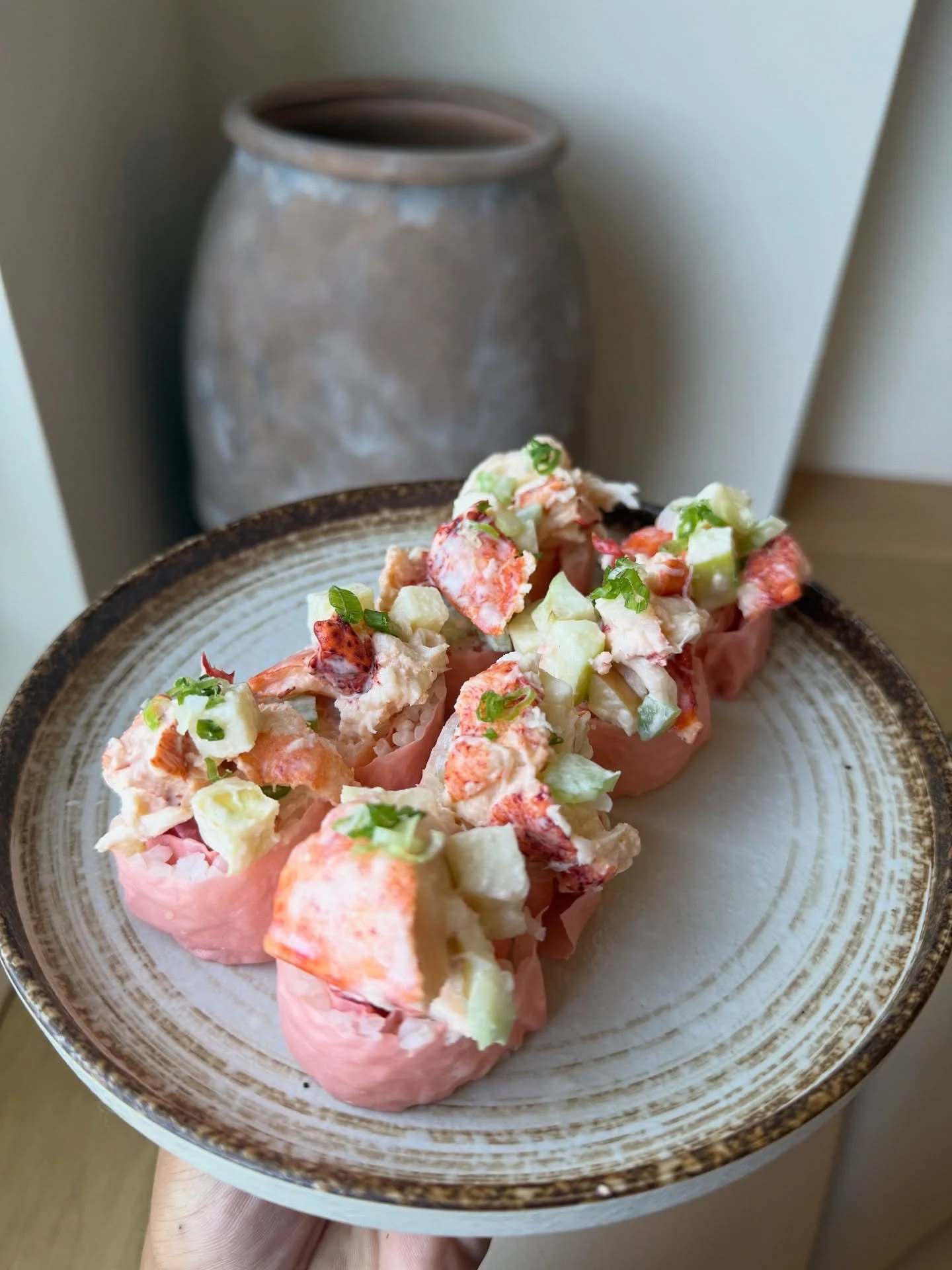 Shizuka Lobster Roll - lobster salad, pickled onions, cucumber, soy nori; Maine lobster, citrus aioli &amp; @rosehillfarm_ny Shizuka apple