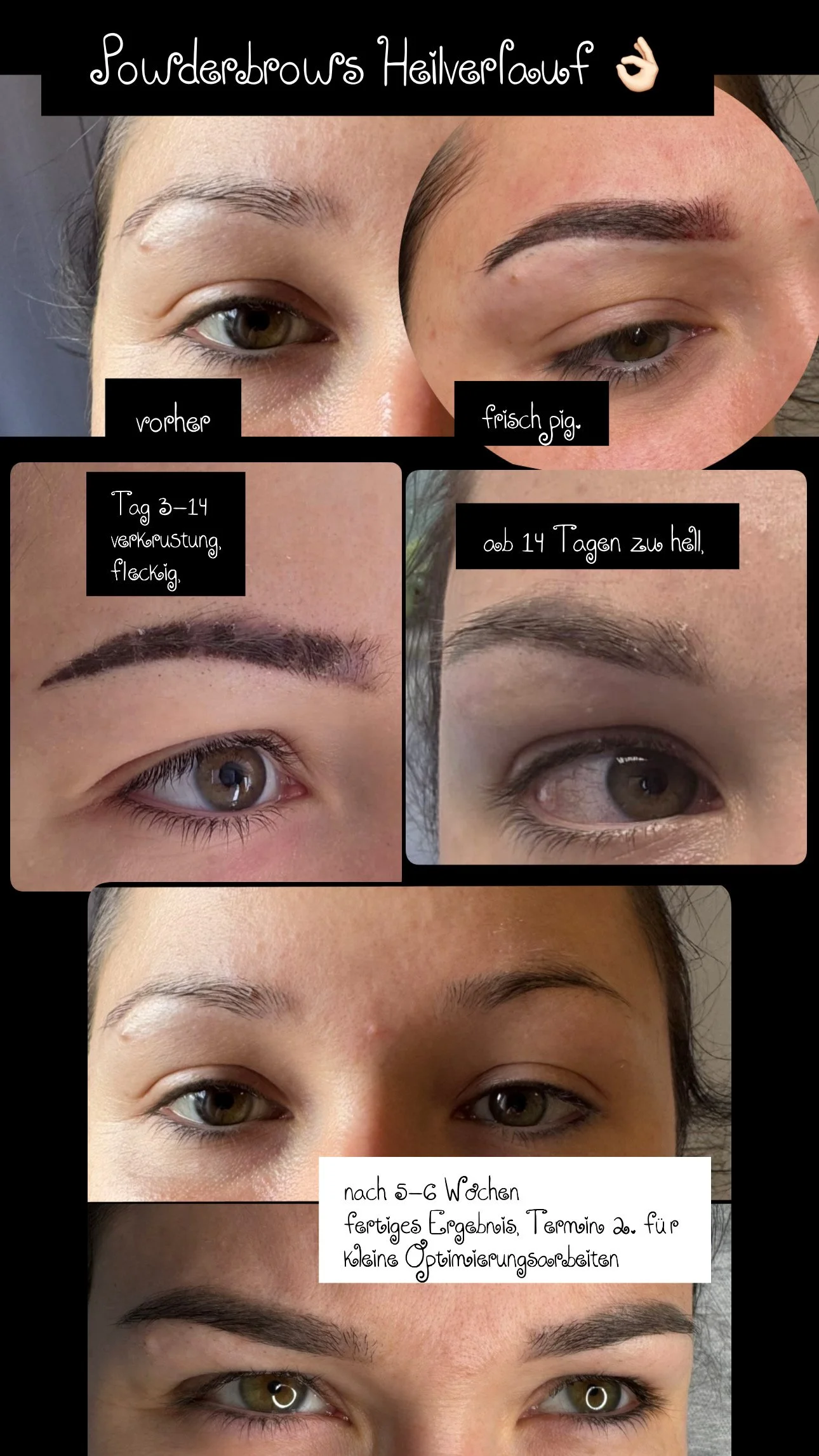 Heilungsverlauf Heilungsprozess Powderbrows Tag1 bis 6 healed aus dem VOI SCHEE PMU STUDIO in WEICHS