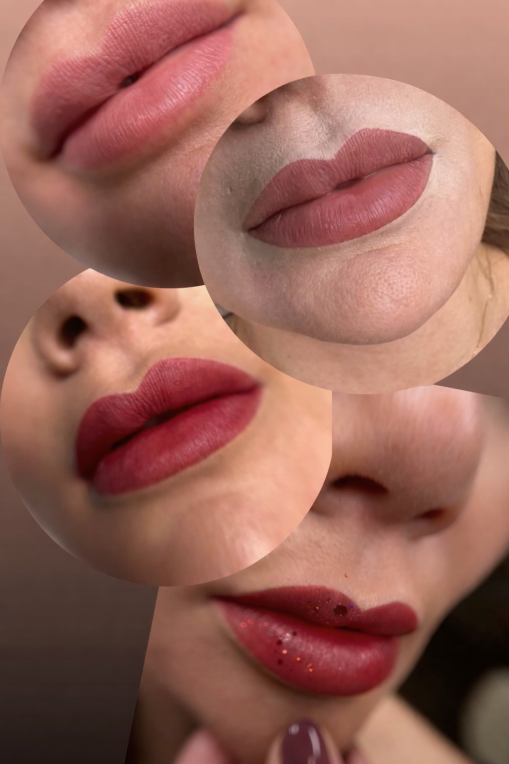 Nahaufnahme von verschiedenen Lippen, teilweise mit Make-up und Glitzer, in unterschiedlichen Posen.