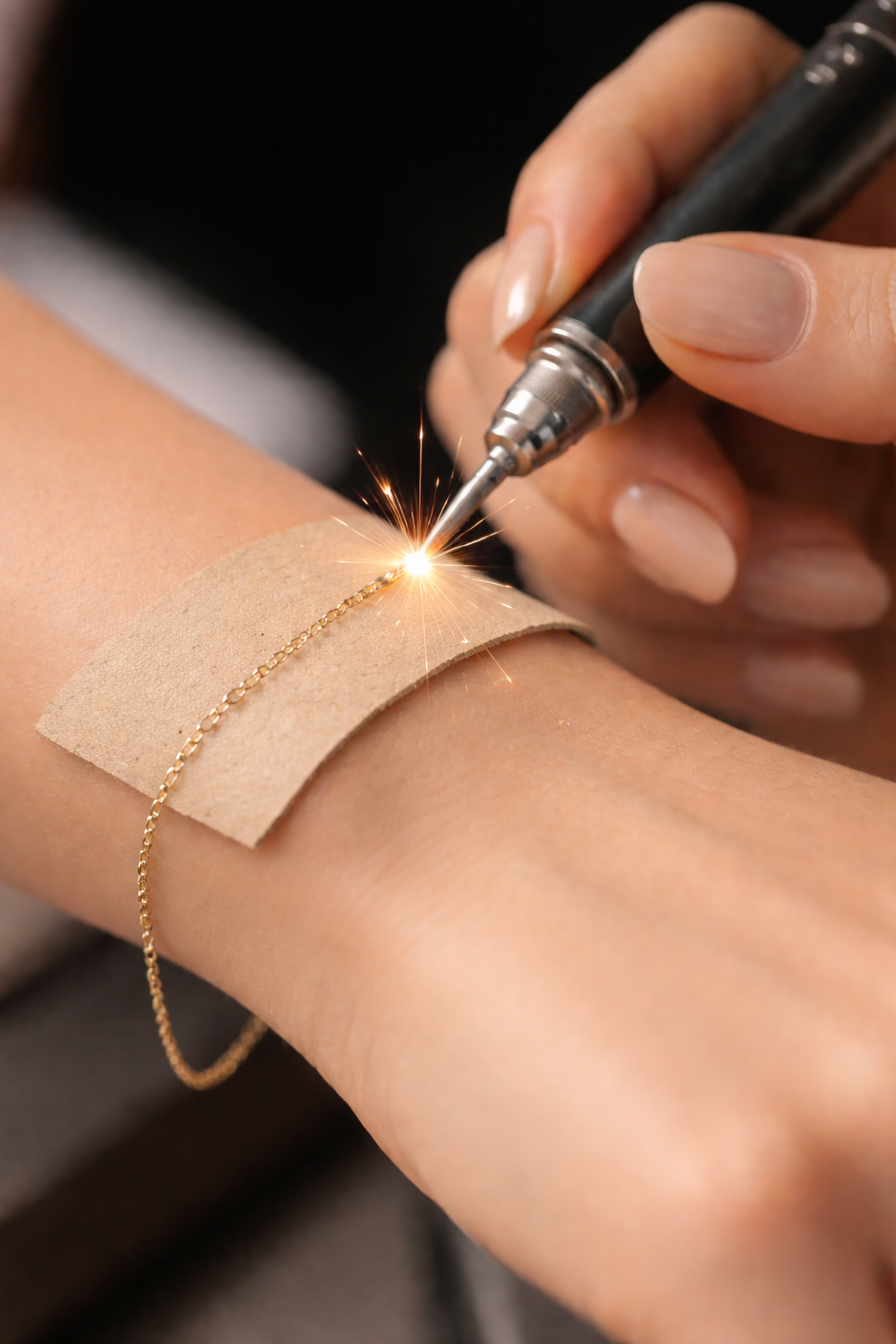 Permanent Schmuck wird individuell angepasst und am Handgelenk dauerhaft geschlossen