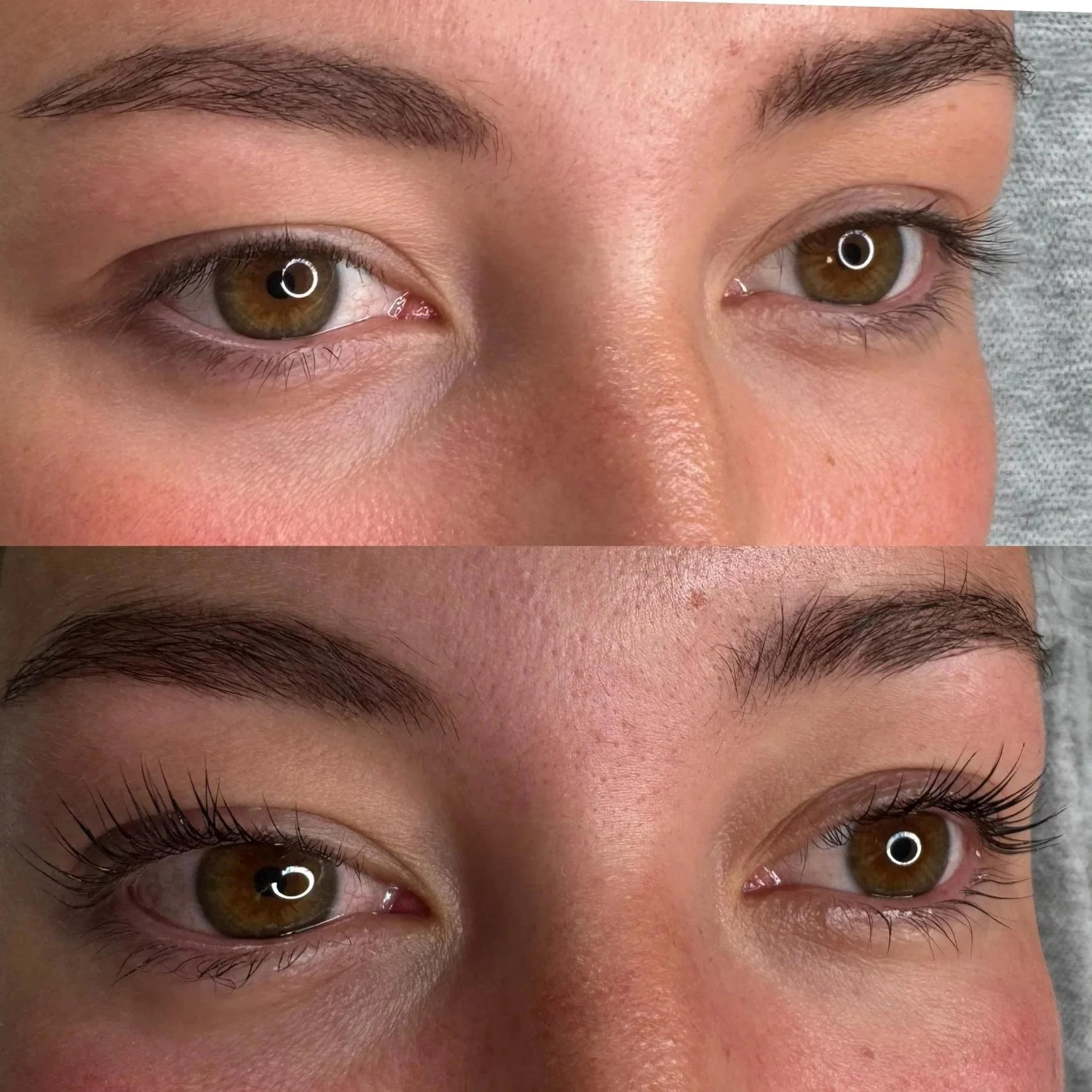 Vorher-Nachher Korean Wimpernlifting mit starkem Schwung und sichtbar angehobenen Naturwimpern in Weichs