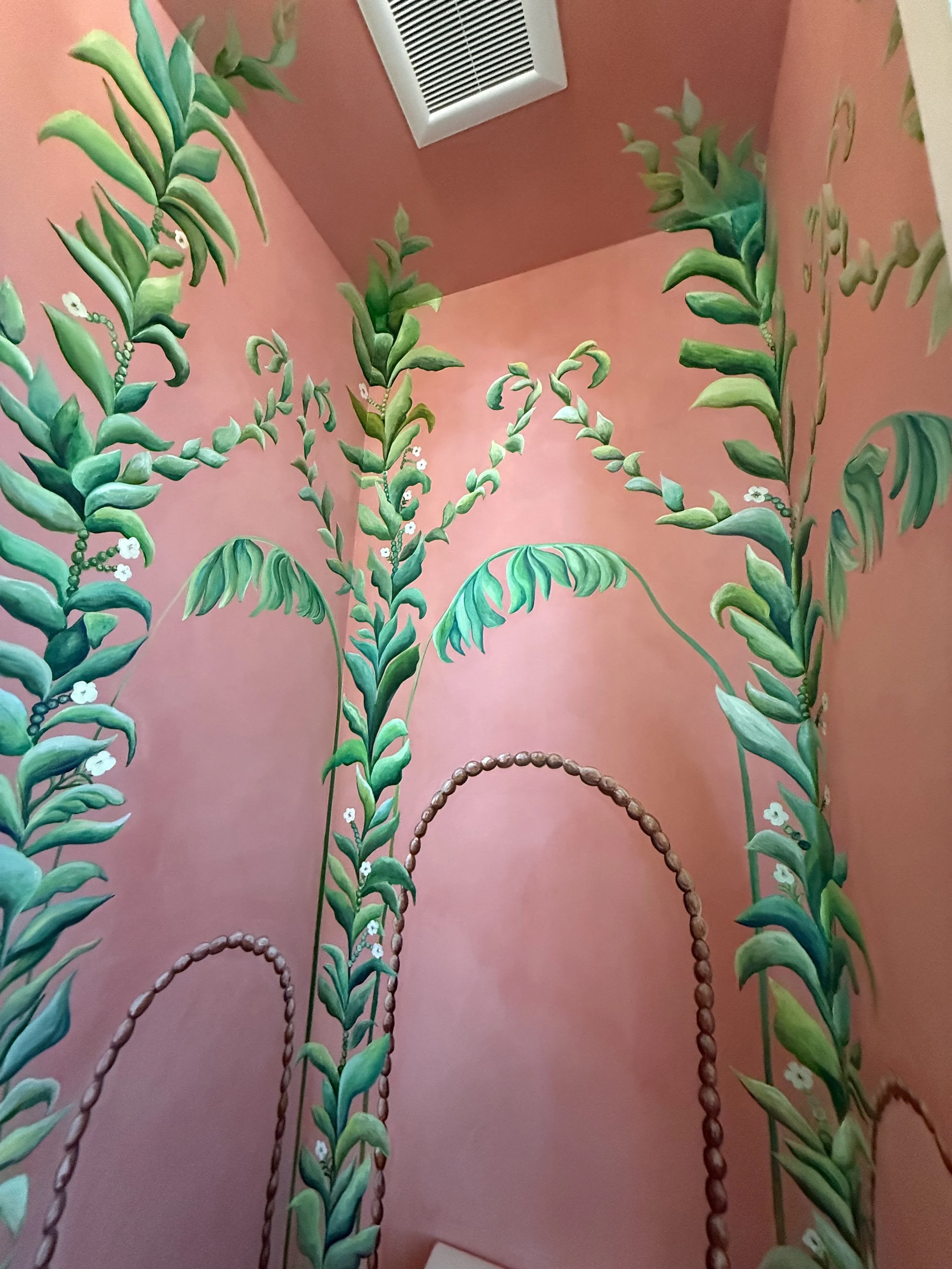 Mural over lime paint wash in Private Residence in Coconut Grove, Miami, FL
