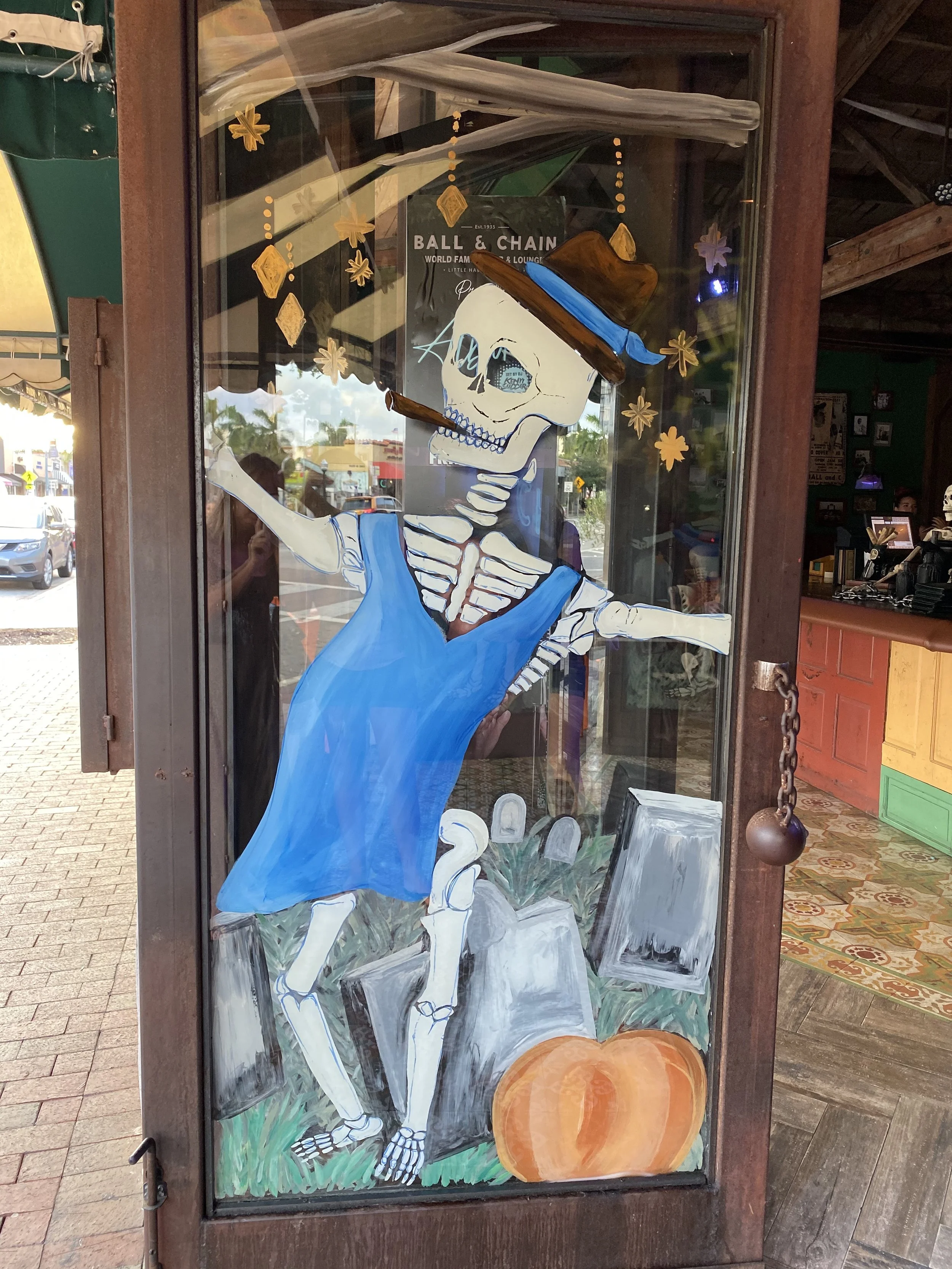 Seasonal window murals at Ball and Chain, Miami, FL