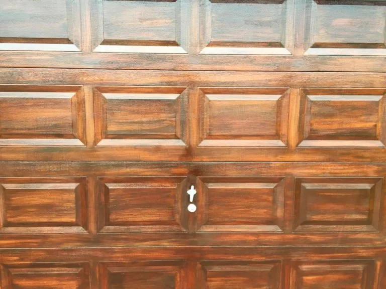 Faux wood exterior garage door