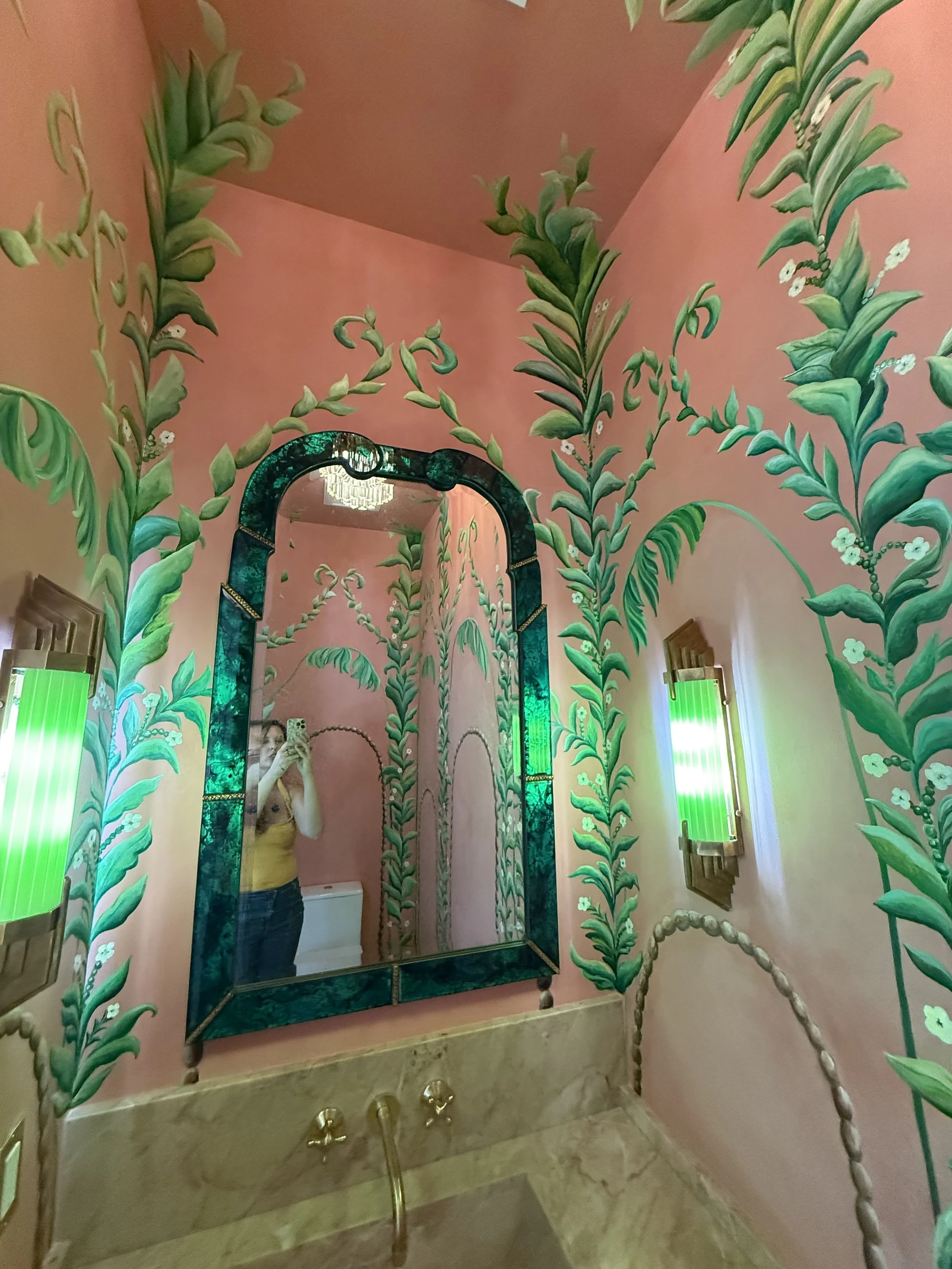 Mural over lime paint wash in Private Residence in Coconut Grove, Miami, FL
