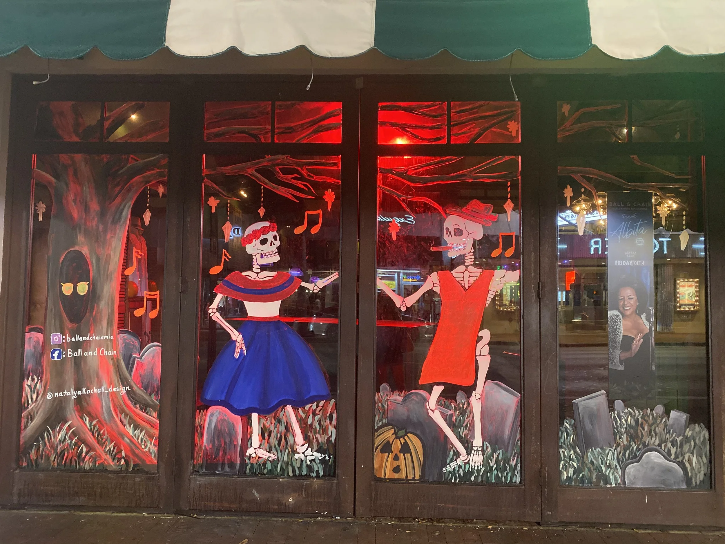 Seasonal window murals at Ball and Chain, Miami, FL