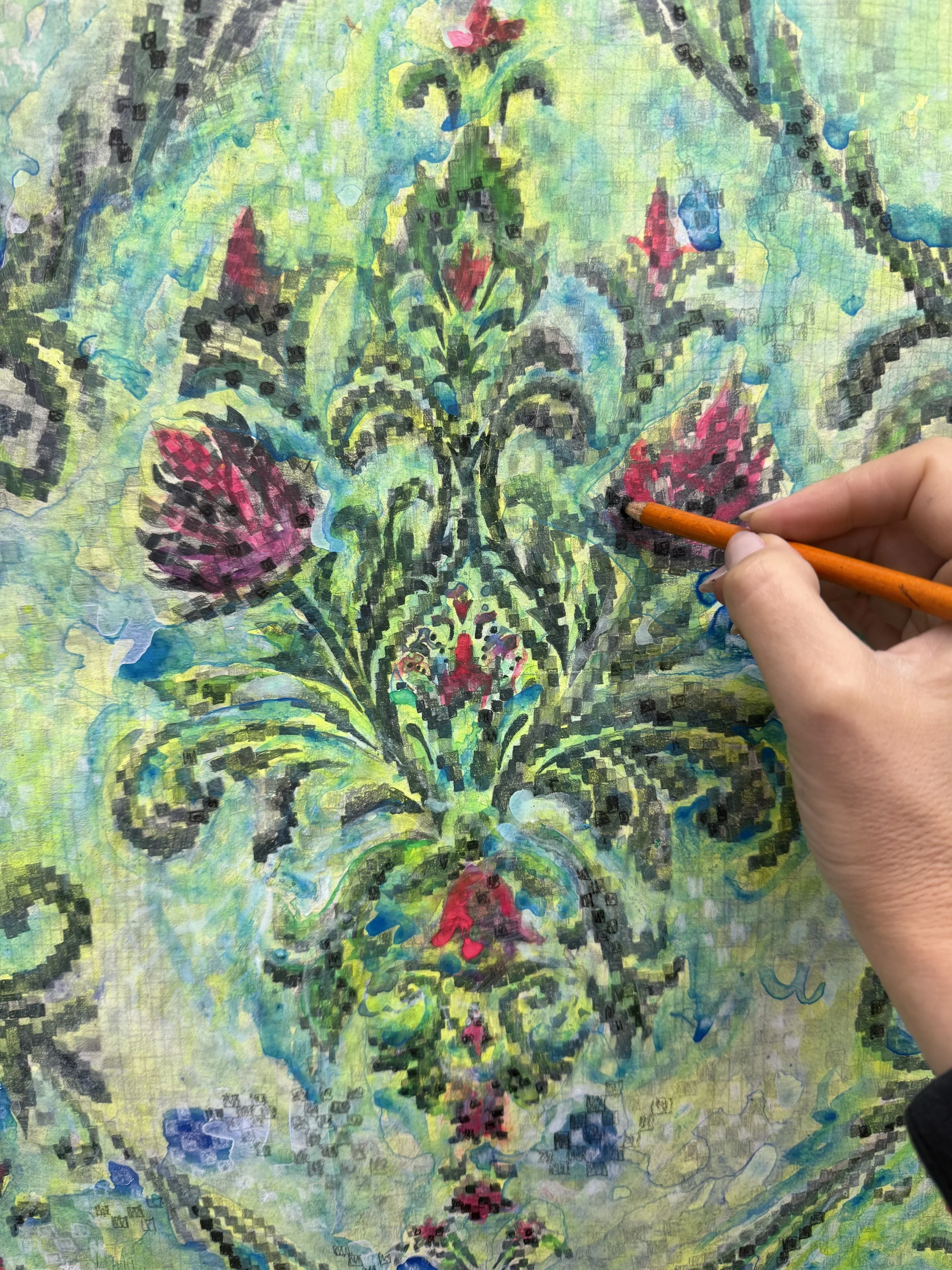 Hand drawn and painted wallpaper