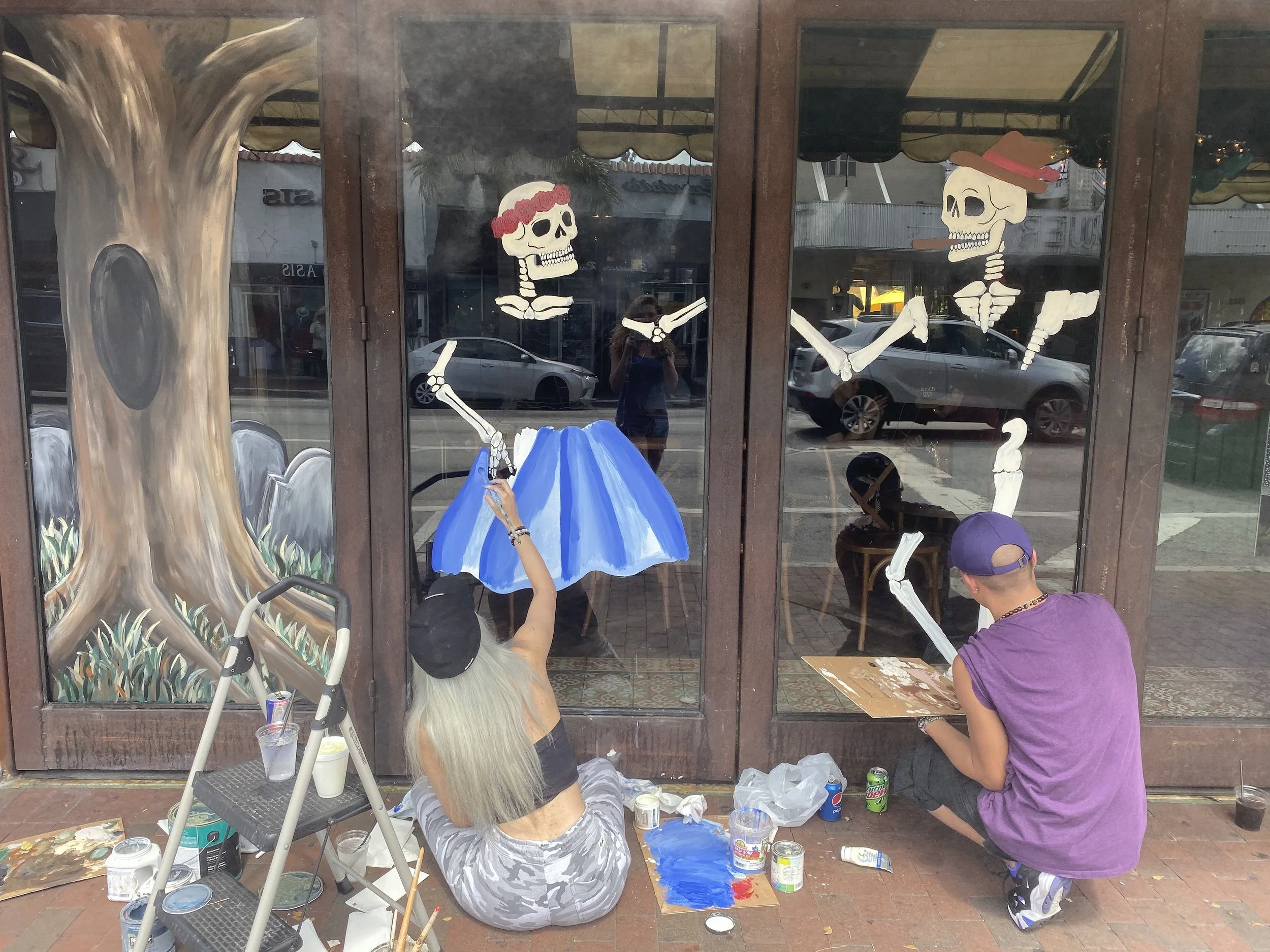 Seasonal window murals at Ball and Chain, Miami, FL