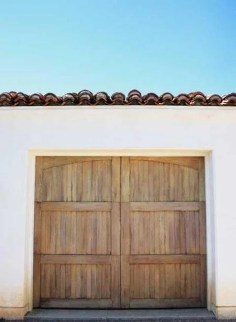 Faux wood exterior garage door