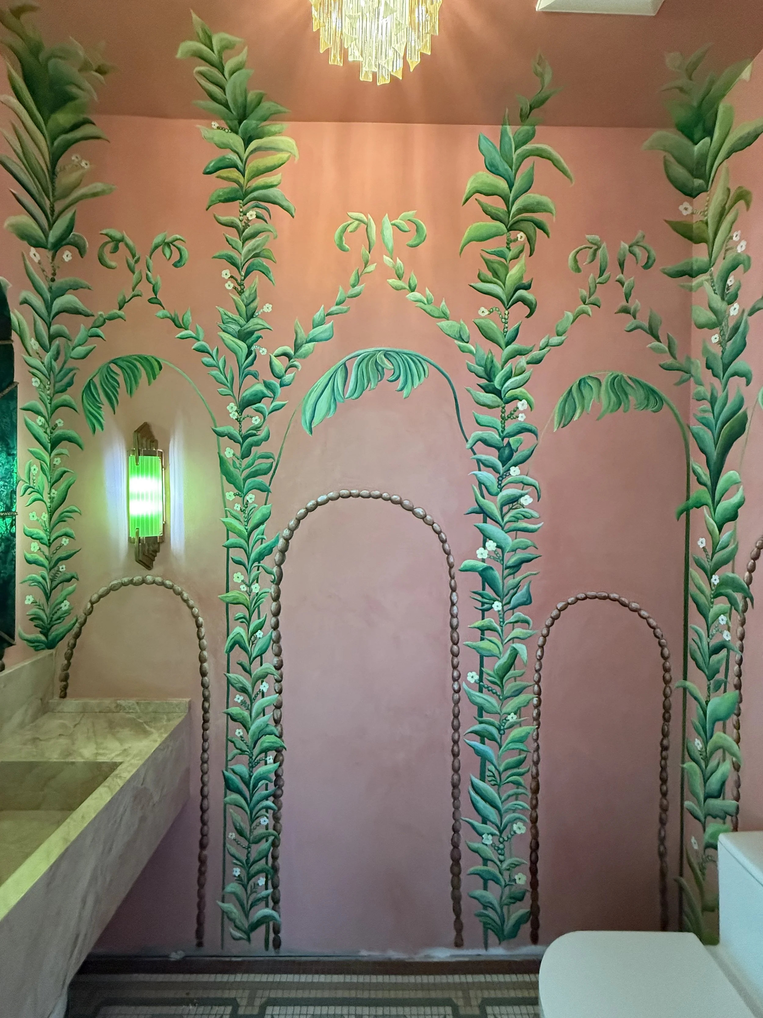 Mural over lime paint wash in Private Residence in Coconut Grove, Miami, FL