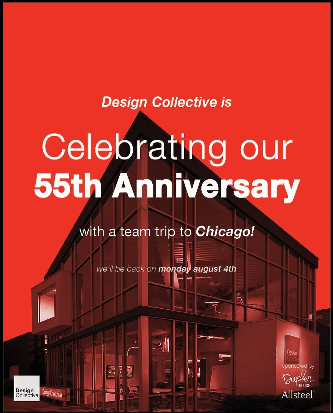 DCI is out of office today & tomorrow (7/31 - 8/1) for a team trip to Chicago to celebrate our 55th anniversary! Stay tuned…