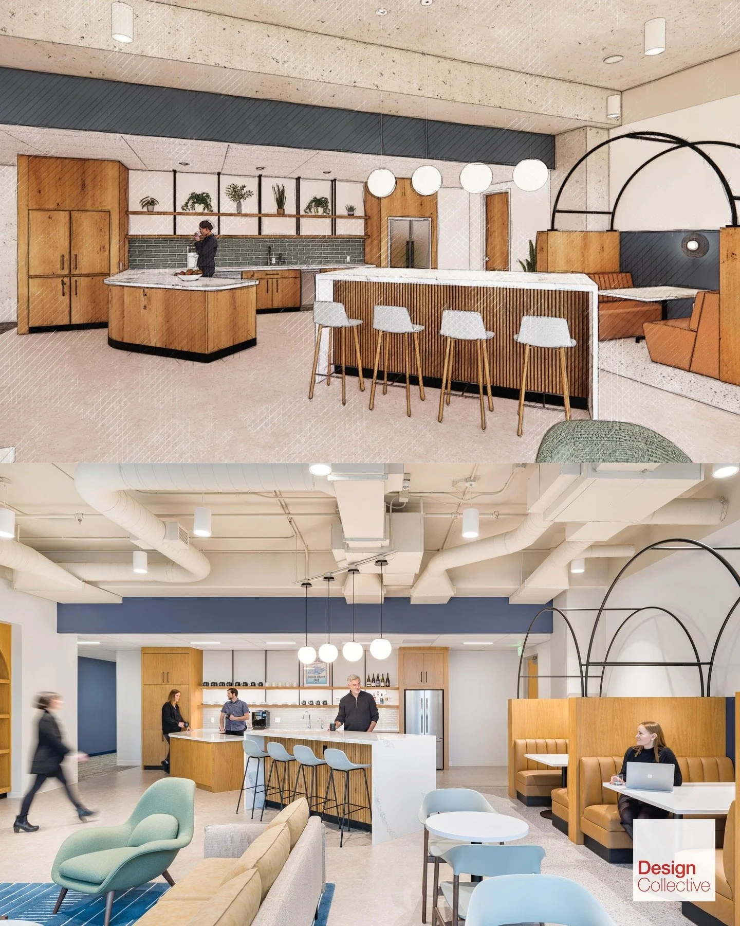 Bringing back Rendered vs. Reality for one of our latest completed workplace projects!

Design Collective had the opportunity to continue our partnership with Epstein Becker &amp; Green on the opening of their Portland, OR office. Previously working 