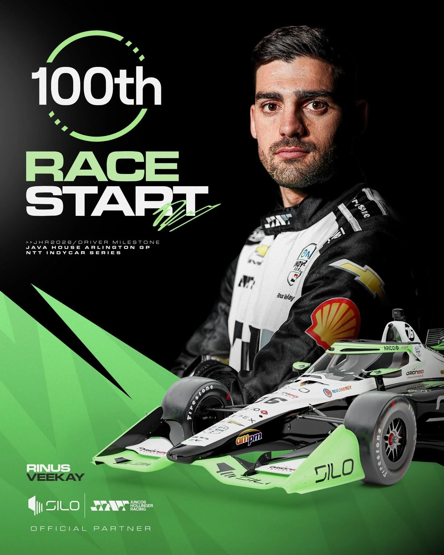 1️⃣0️⃣0️⃣ is a big number!

From JHR, we want to congratulate our driver @rinusveekay on his 100th race in @indycar 🙌🏻

Let&rsquo;s make race number 100 one to remember! 🏁
