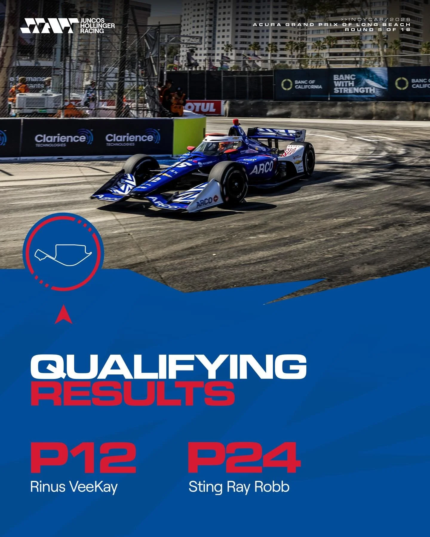 Qualifying results in Long Beach 🙌🏻

@rinusveekay will start tomorrow from P12 and @stingrayrobb from P24.