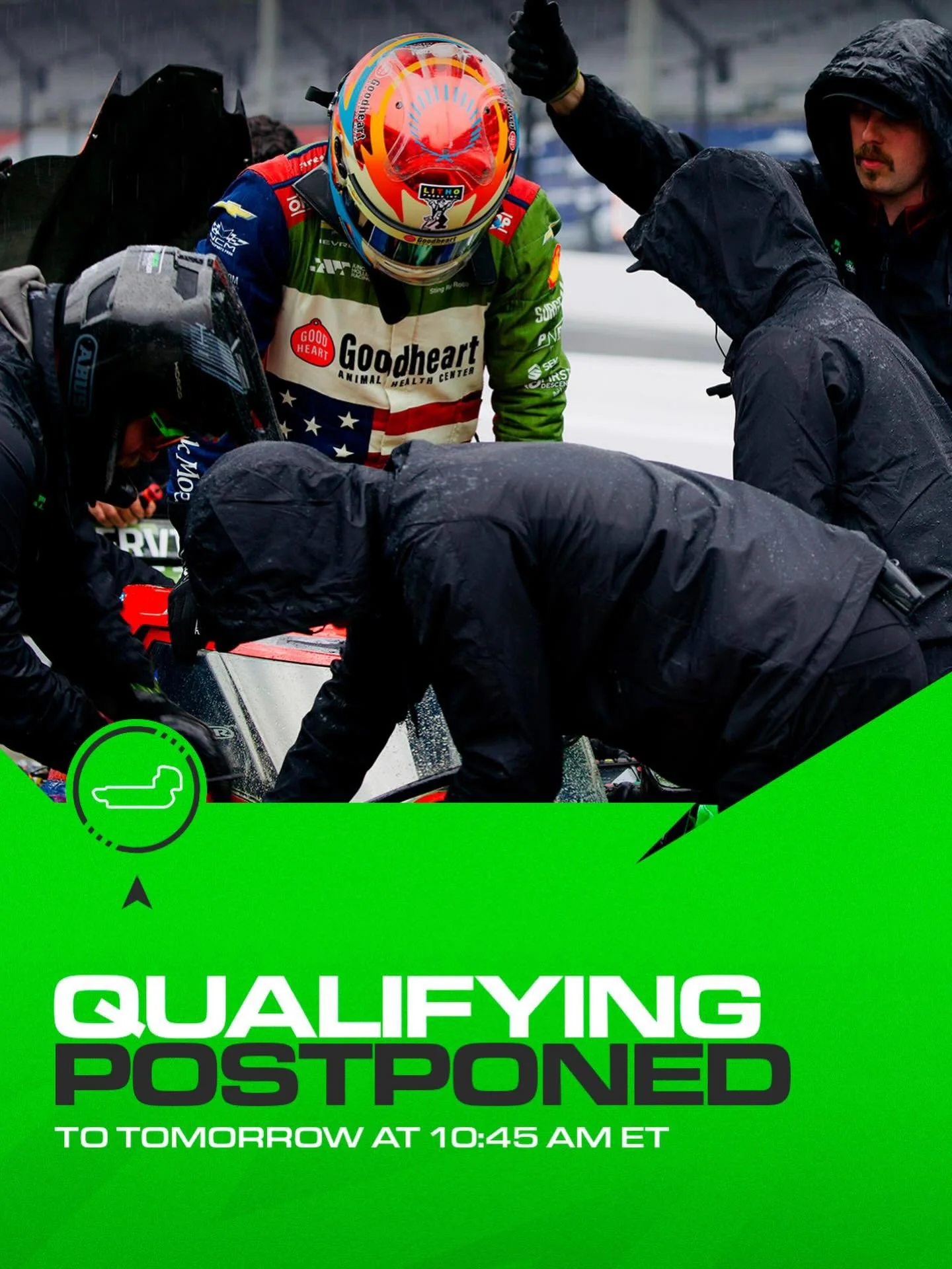 Due to weather conditions, the #IndyGP qualifying session has been postponed to Saturday morning at 10:45 AM ET. See you tomorrow 🙌🏻🧱

#GoJHR #IndyCar