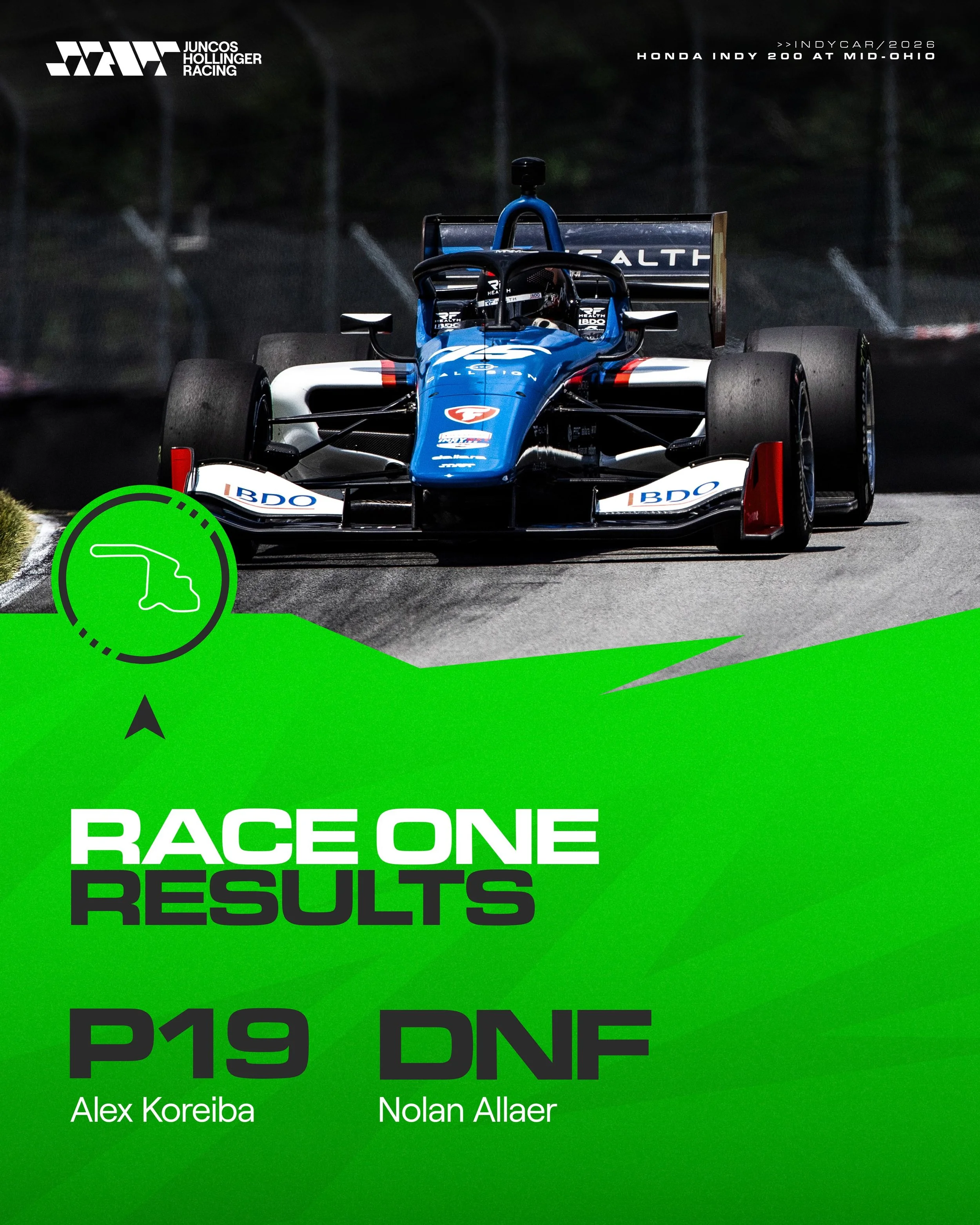 Our first race of the weekend at Mid-Ohio is complete 👊🏼

We&rsquo;ll keep pushing to come back stronger and fight for a better result tomorrow 💪🏻

#GoJHR #IndyNXT