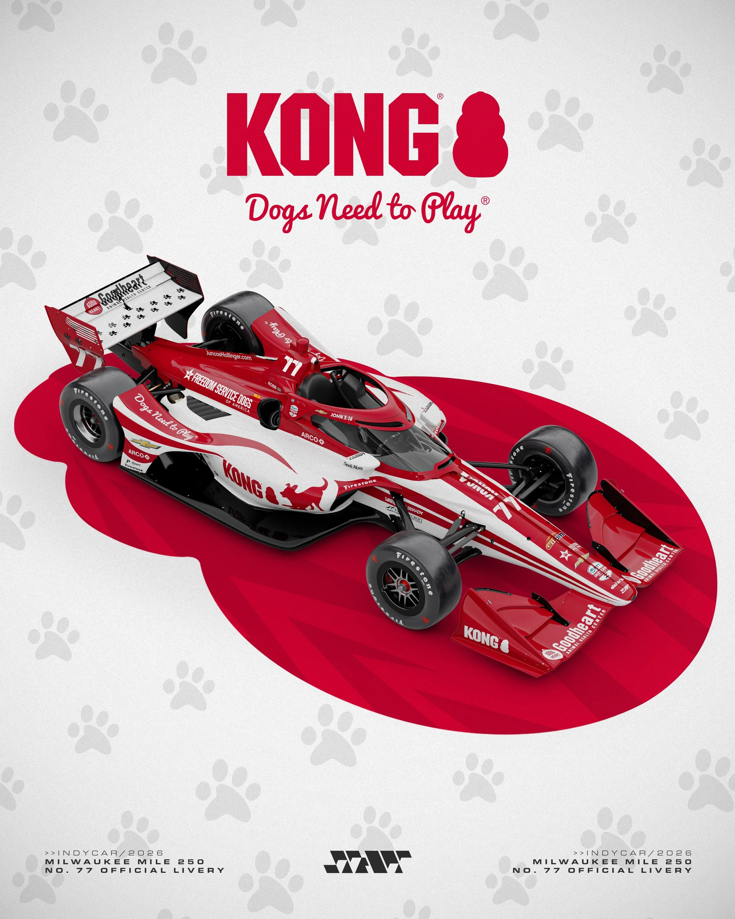 Fresh colors and ready to chase more 🐾

Sting Ray Robb and the No. 77 have a new look for Milwaukee featuring @kongcompany 🙌🏻

#GoJHR #IndyCar