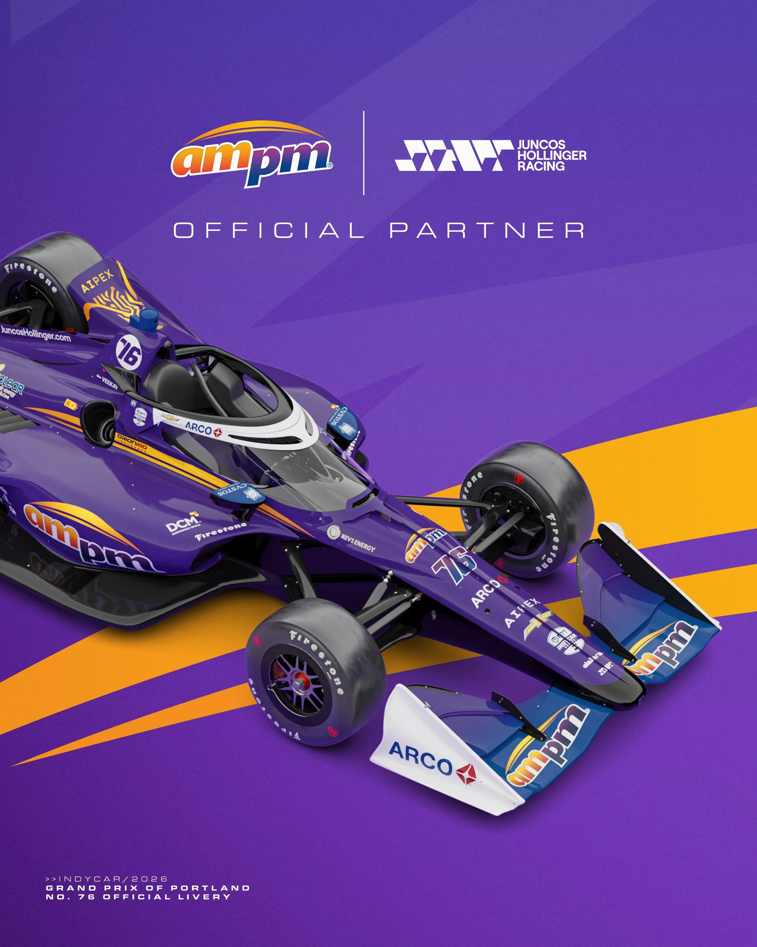 Guess who&rsquo;s back? 👀💜🟠

Meet the new colors of the No. 76. 

The @ampm_tmgs livery is ready to take on Portland. See you on track 👋🏻

#GoJHR #INDYCAR