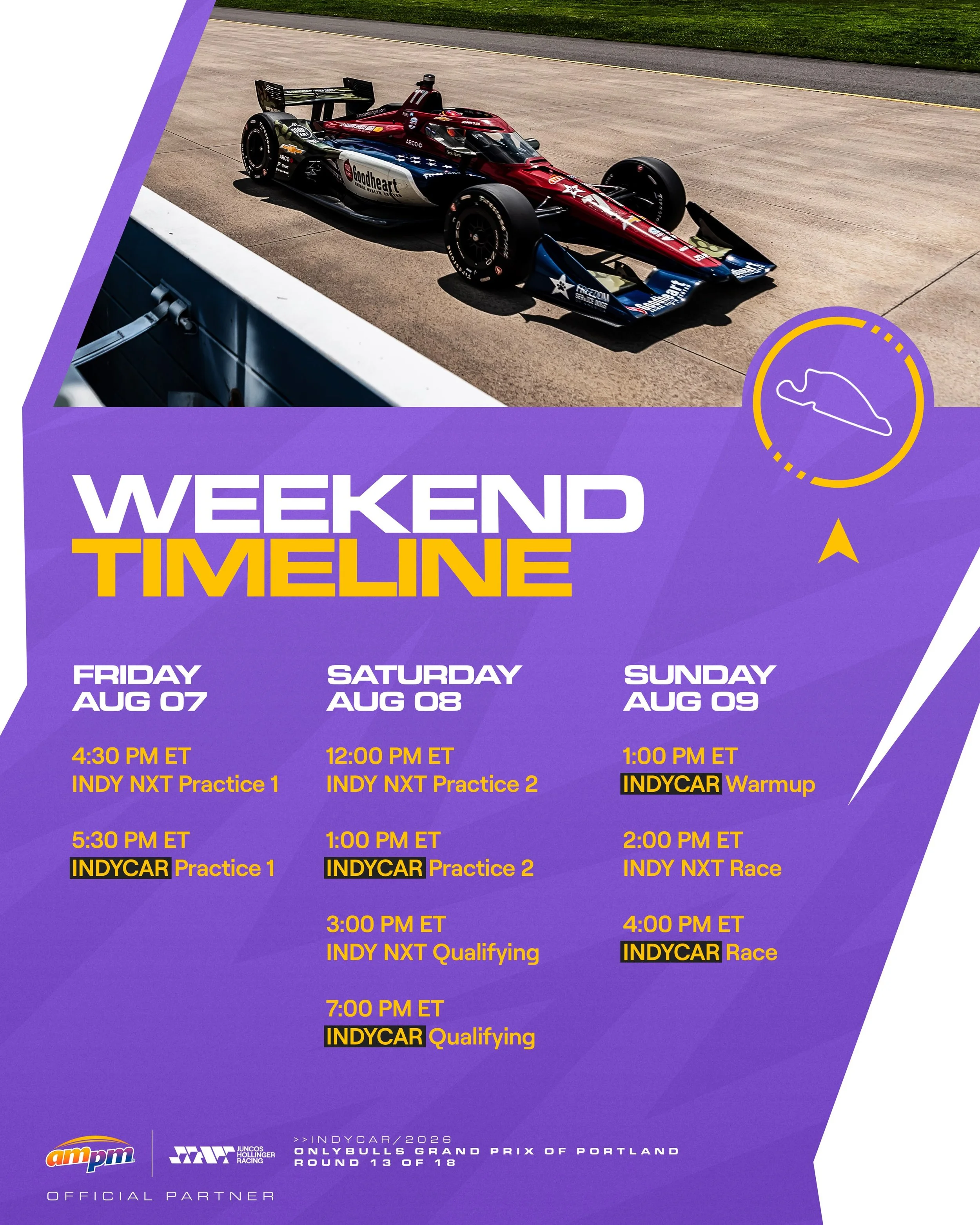 Don&rsquo;t miss any of the action this weekend in Portland! 👊🏼

#GoJHR #IndyCar #IndyNXT