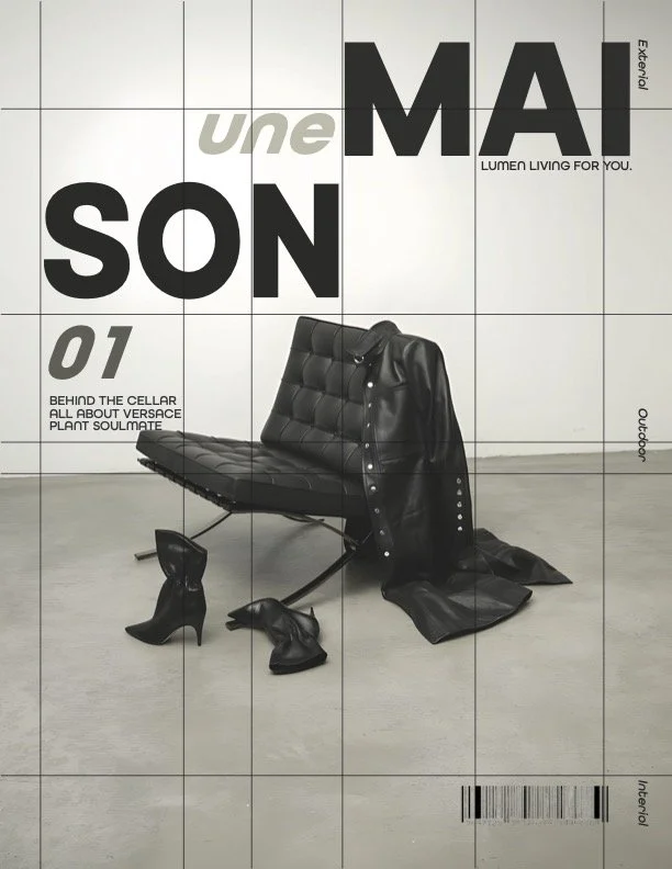 A black leather jacket draped over a chair with matching black high-heeled shoes and a black handbag placed on the chair's seat, all set against a plain gray background.