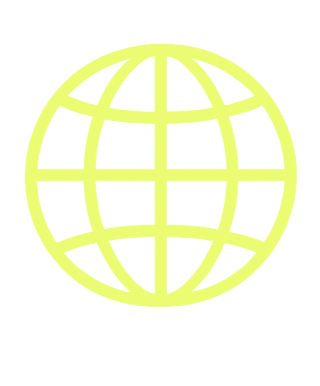 A lime green outline of a globe with latitude and longitude lines.