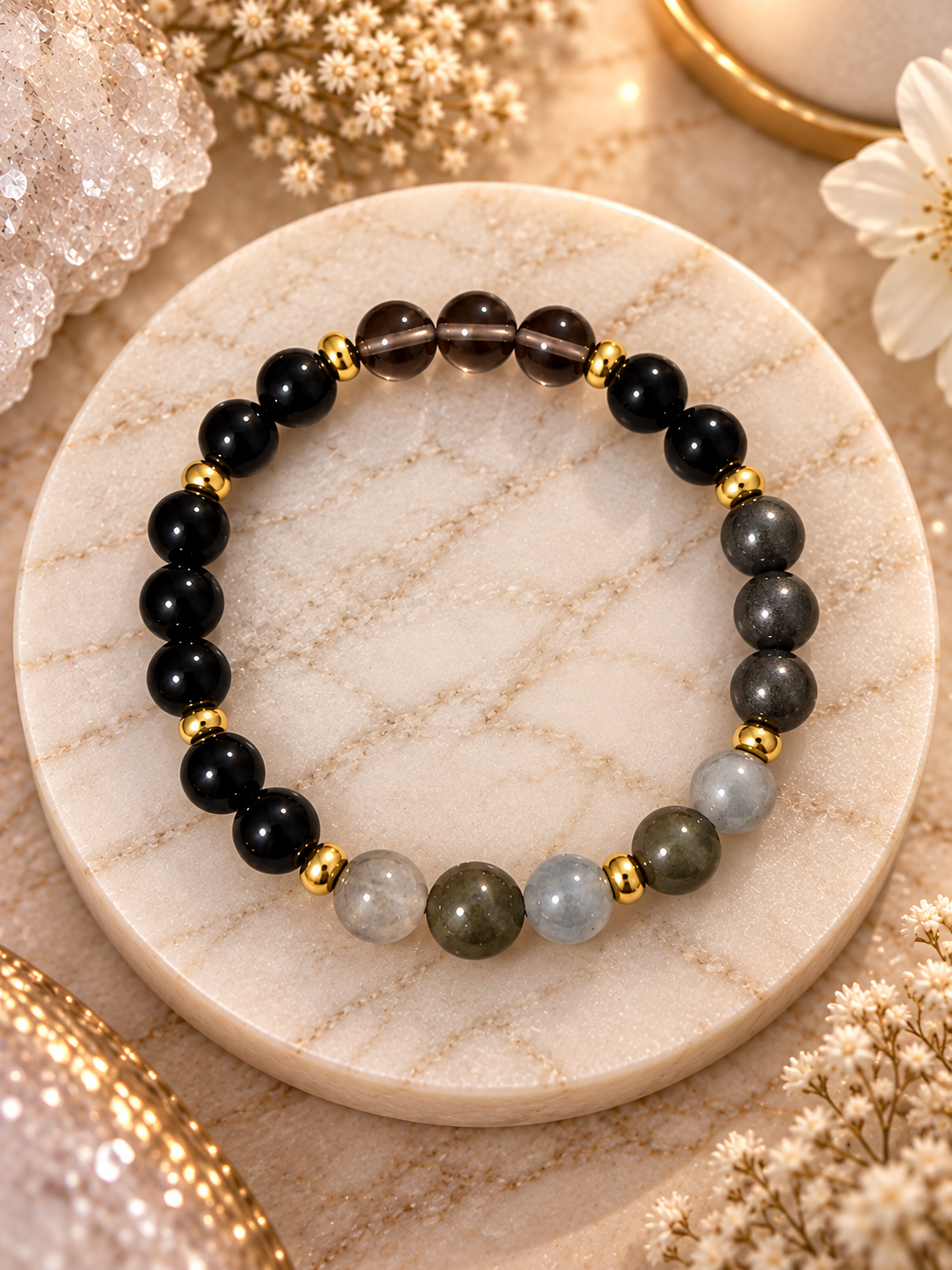 5 Protection and Grounding Stones Intention Bracelet