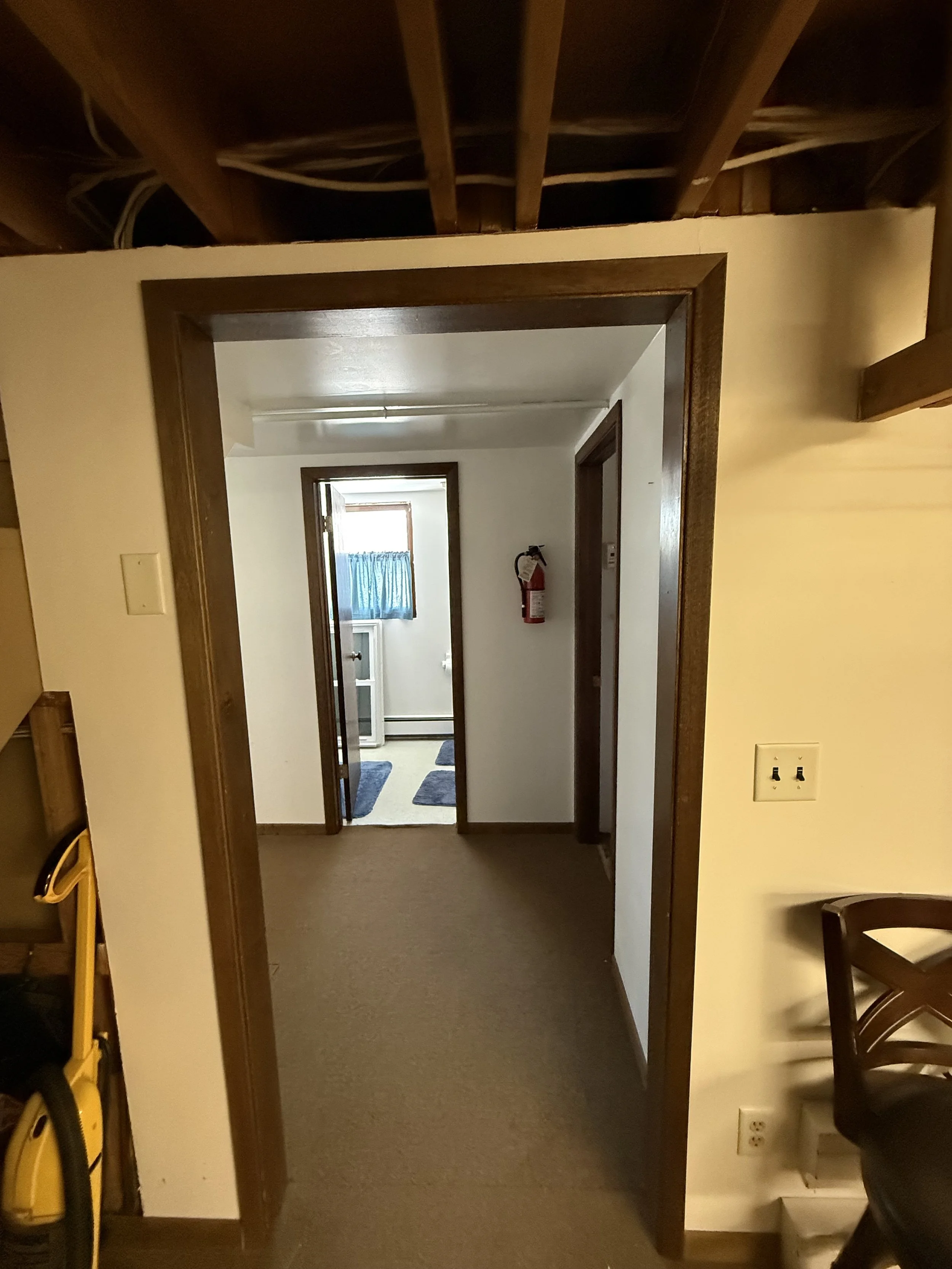 lower level landing looking towards hall to bath, laundry, and flex room