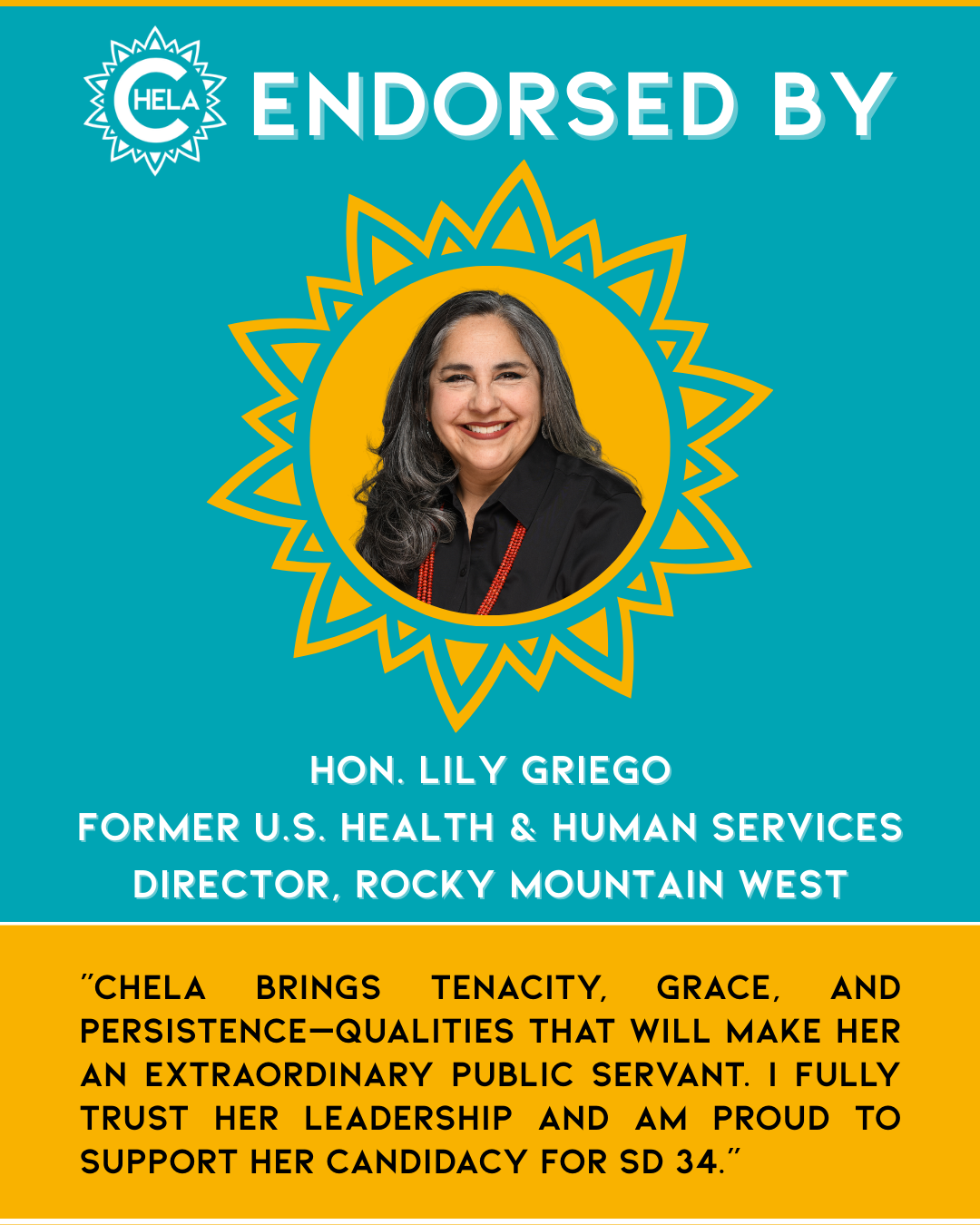 ENDORSES CHELA FOR COLORADO