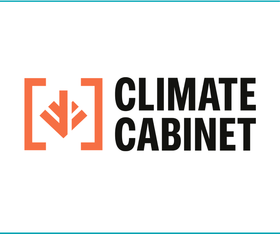 Logo of the Climate Cabinet with a stylized red and black design and the words 'Climate Cabinet' in bold black letters.