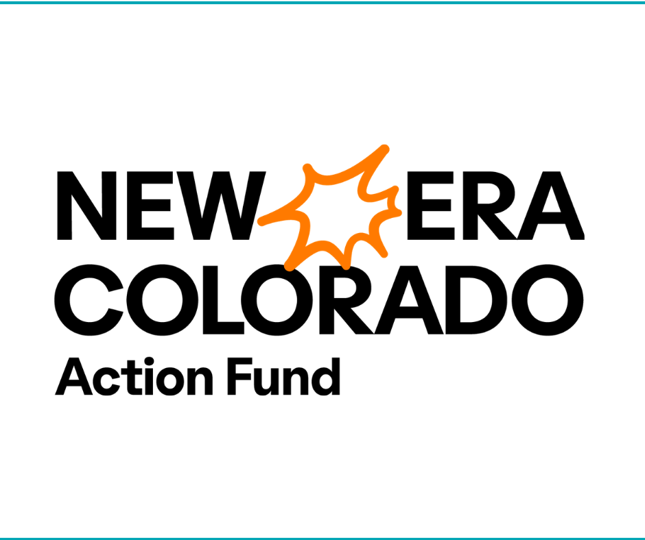 Logo for New Era Colorado Action Fund with a stylized orange burst in the middle of the text.