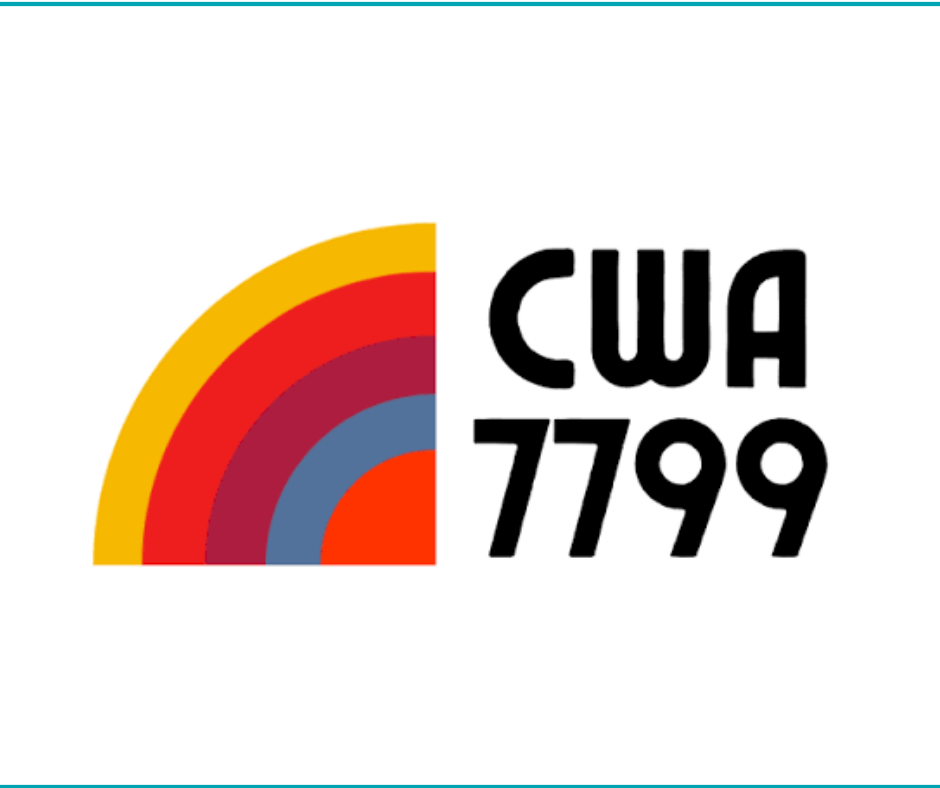 A logo with a colorful rainbow and the text 'CWA 7799' next to it.