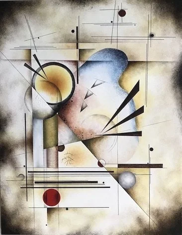 abstract painting conveying introspection - introvert abstract art - reflecting after a performance, Copyright Stephen Bend 2025