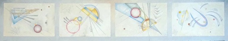 Series of four abstract panels representing life stages depicted as states if heaven that former the upper part of the polyptych