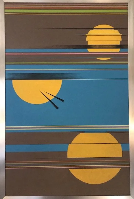 subtle colours contrast with bright neon flashes in this abstract painting