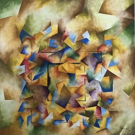 Copyright Stephen Bend 2025, a kaleidoscope of autumn and fall colours in a bright joyful painting