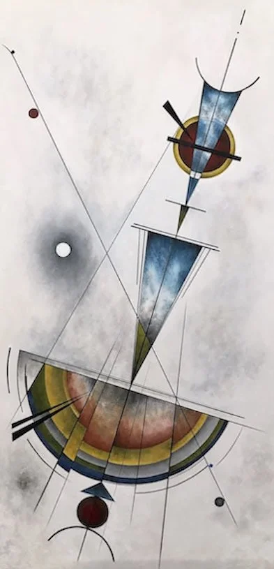 abstract painting by stephen bend called question of balance - swinging painting