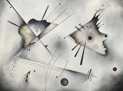 senility is an abstract painting depicting isolation and diminished cognitive ability due to advanced old age - senile, Copyright Stephen Bend 2025