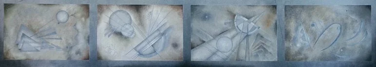 A series of four panels representing life stages depicted as states if hell that former the lower part of the polyptych.