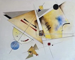 playful abstract painting of colours and shapes