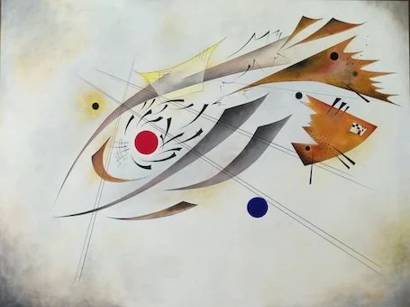 original abstract oil painting celebrating conception - playful and dynamic abstract art, Copyright Stephen Bend 2025