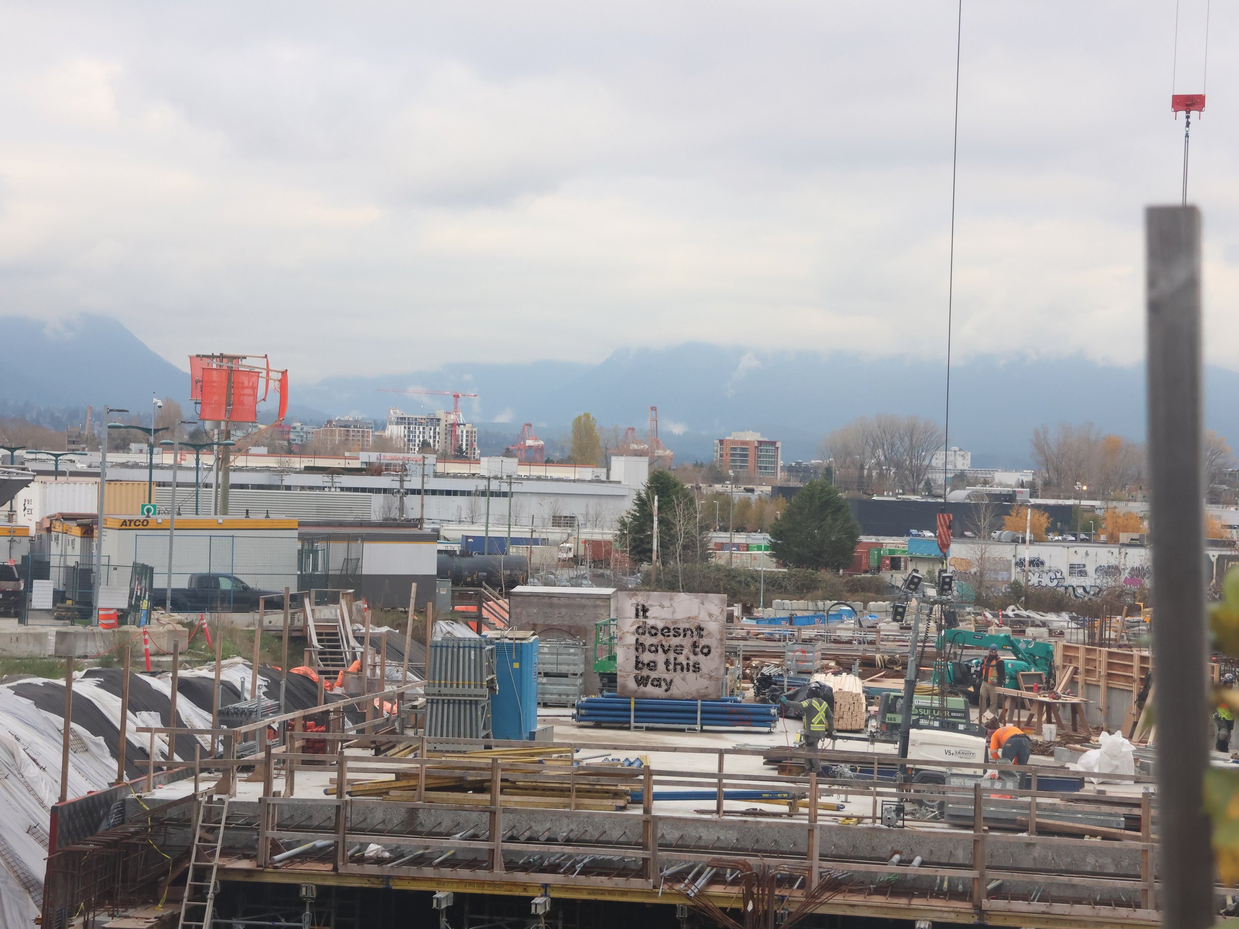 photoshop of install places.

I imagined these words around the city, creating space to pause and ask ourselves what the hell are we doing and why, and how did it become this way?