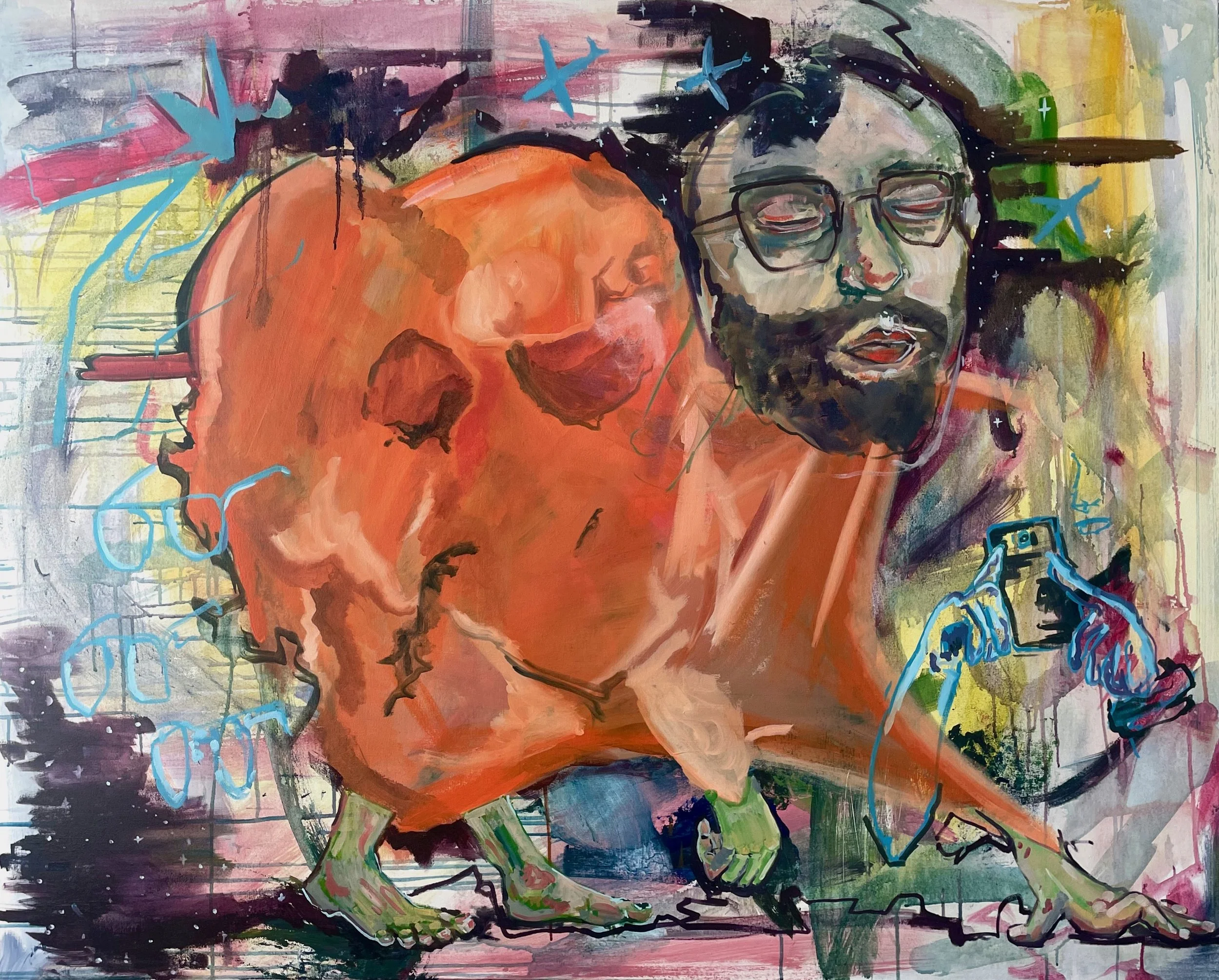 "Flyboi"
2024
Oil and Acrylic on Canvas
48" x 60"