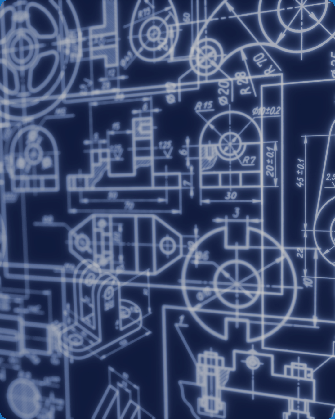 Technical engineering blueprints with detailed diagrams and measurements.