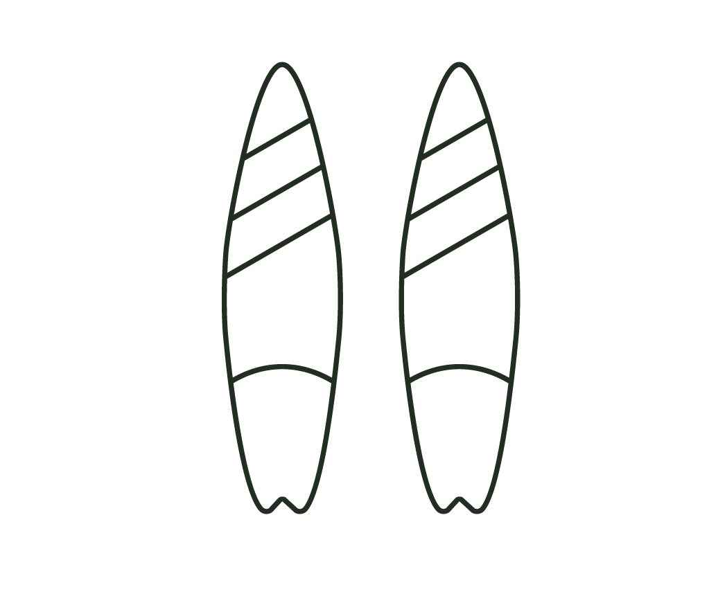 Simple line drawing of two surfboards