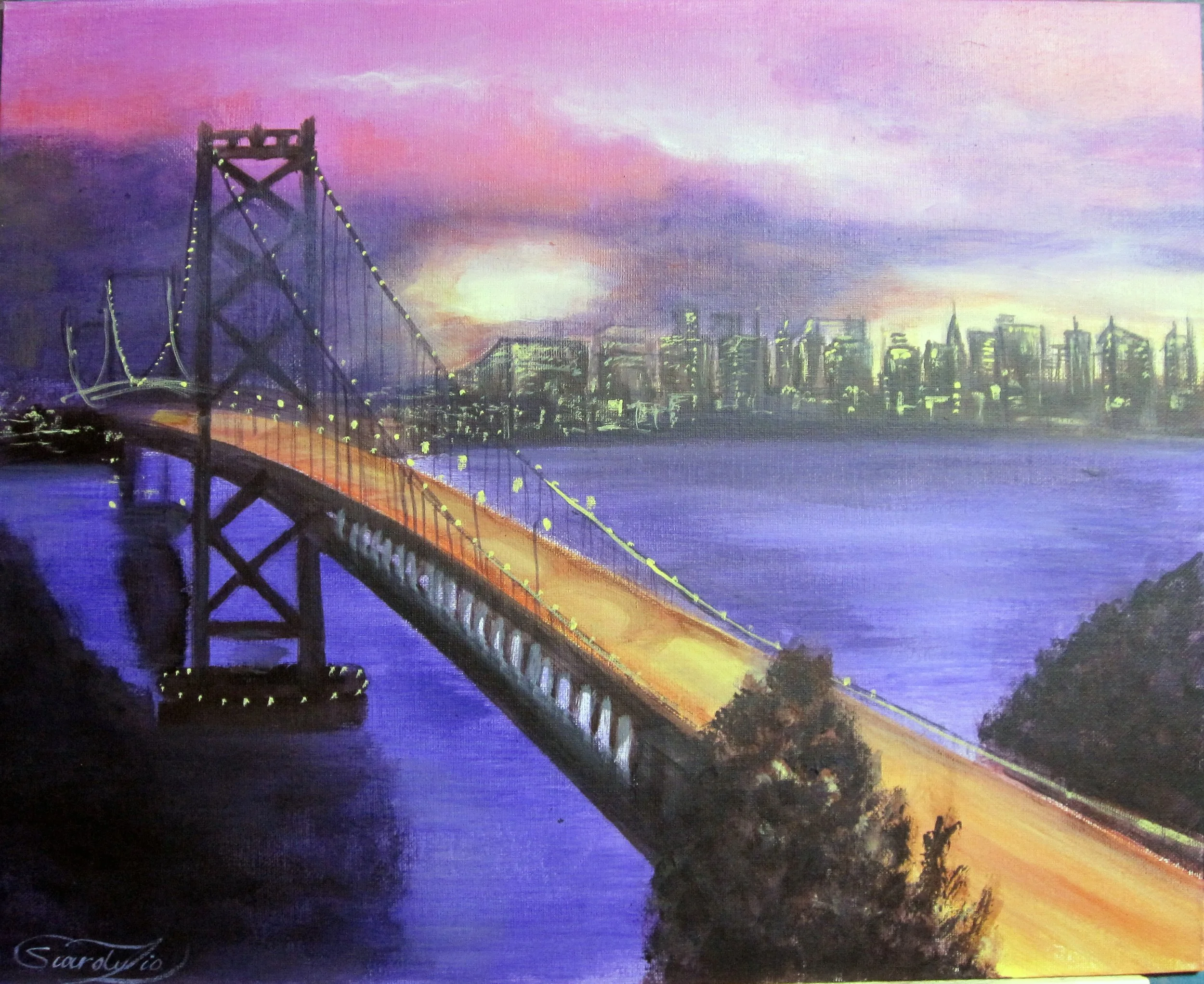 16 x 20 acrylic on canvas 
- Ben Franklin Bridge at night 
